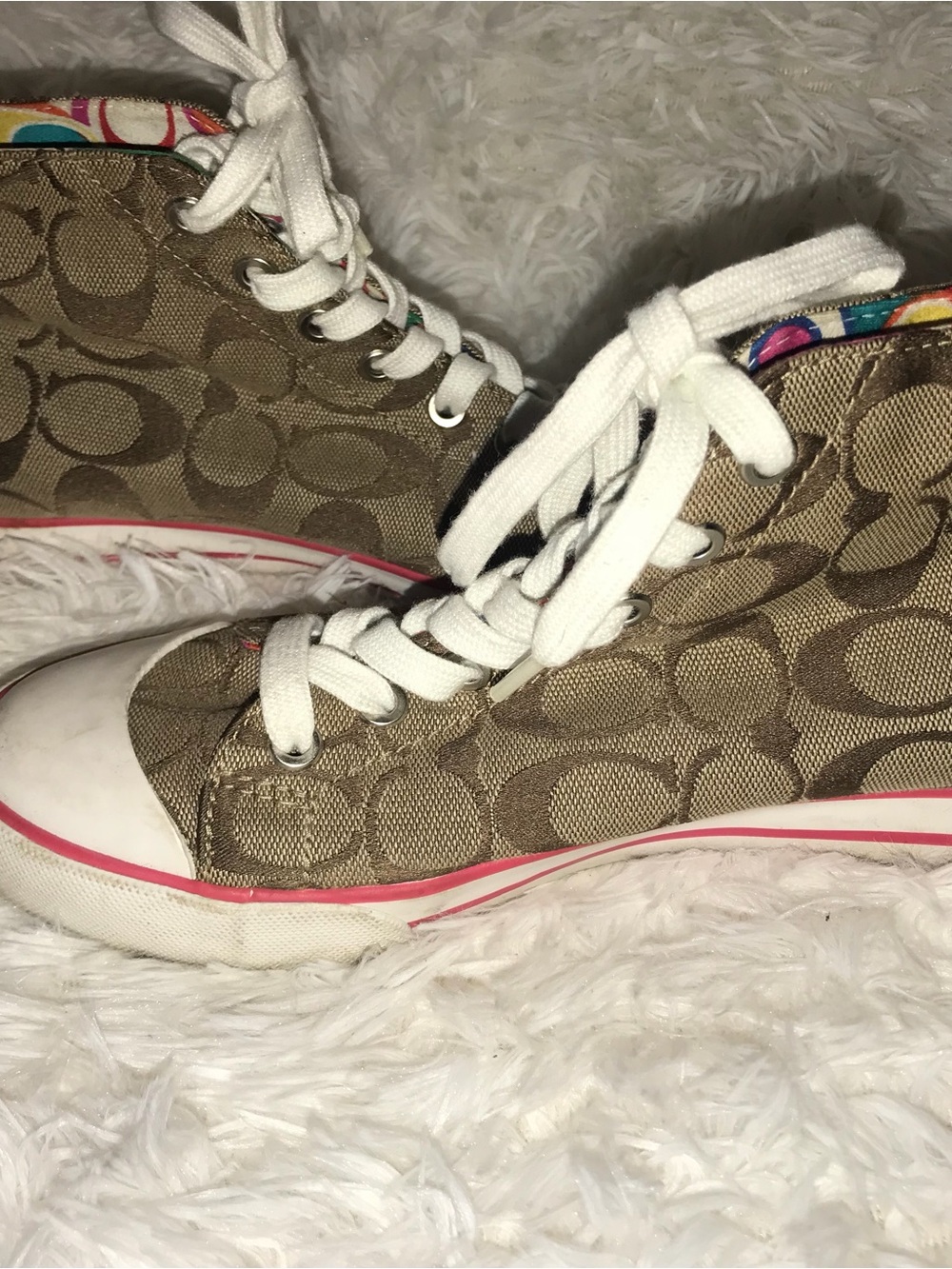 Coach poppy High-Top Sneakers in Brown with Pink & Orange Accents - Picture 3 of 3